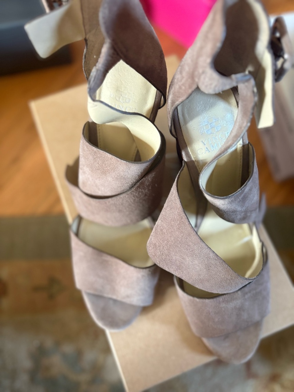 Vince Camuto Taupe Suede Strappy Heels
